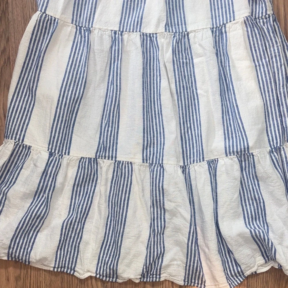 J. Crew Cream and Blue Striped Midi Dress